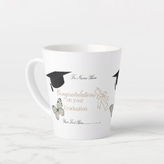 Caneca De Café Latte Personalized Graduation with Butterflies and Hat