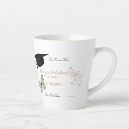 Caneca De Café Latte Personalized Graduation with Butterflies and Hat