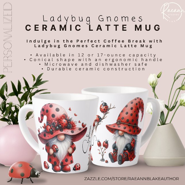 Caneca De Café Latte Personalized Ladybug Gnomes Latte Mug (Criador carregado)