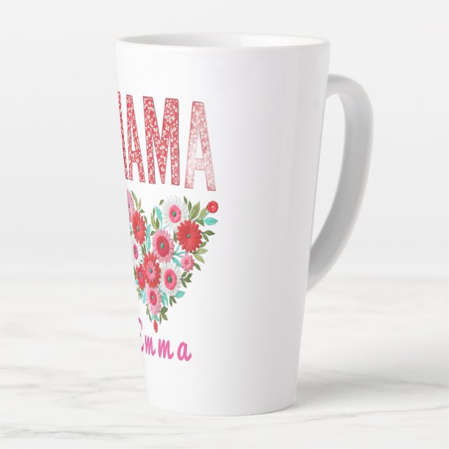 Caneca De Café Latte Personalized Mama Heart Floral Custom Gift (Ângulo direito)