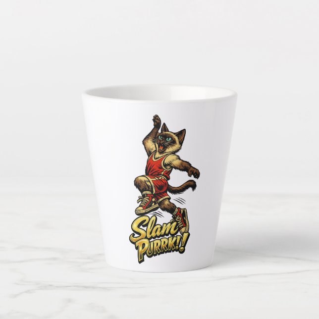 Caneca De Café Latte Personalized Siamese Basketball Cat Latte Mug (Frente)