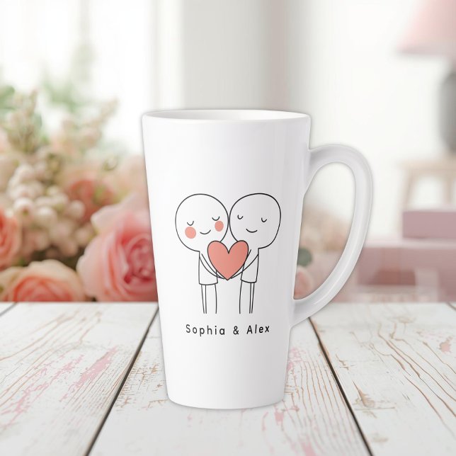 Caneca De Café Latte Personalized Valentine’s Couple Matching Latte Mug (Criador carregado)