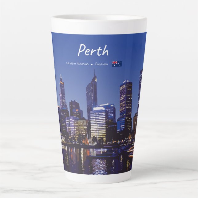 Caneca De Café Latte Perth, Austrália - Silhueta da Cidade à Noite Gran (Frente)