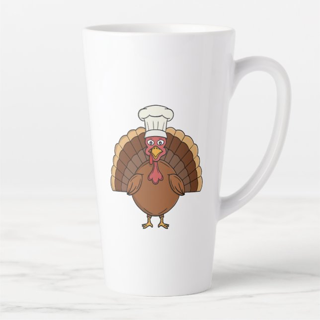 Caneca De Café Latte Peru Cartoon Dia de Ação de Graças Chef (Direita)