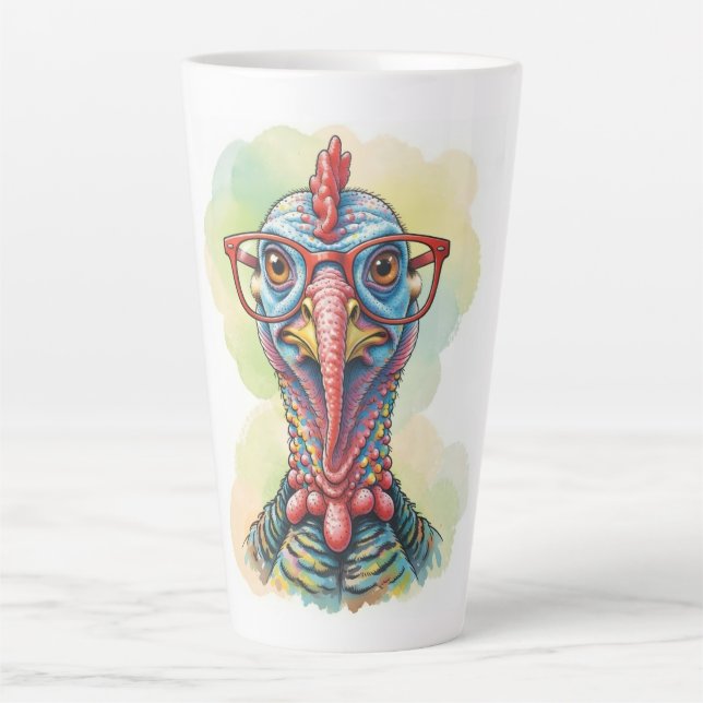 Caneca De Café Latte Peru Engraçado de Óculos Cartoon Diversão (Frente)