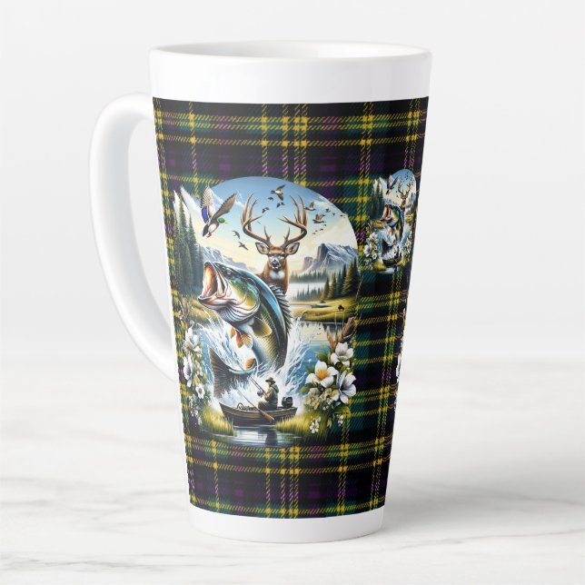 Caneca De Café Latte Pesca, Caça ao Veado, Pato (Ângulo esquerdo)