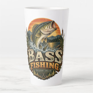 Caneca De Café Latte Pesca de Bass Vintage ao Nascer do Sol