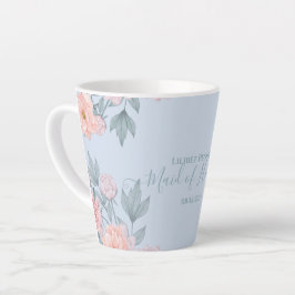 Caneca De Café Latte Pêssego Floral Dusty Blue Sage Casamento Folha
