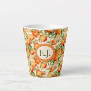 Caneca De Café Latte Pêssegos Monogramas Summertime