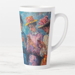 Caneca De Café Latte pessoas do século 19 usando smartphones