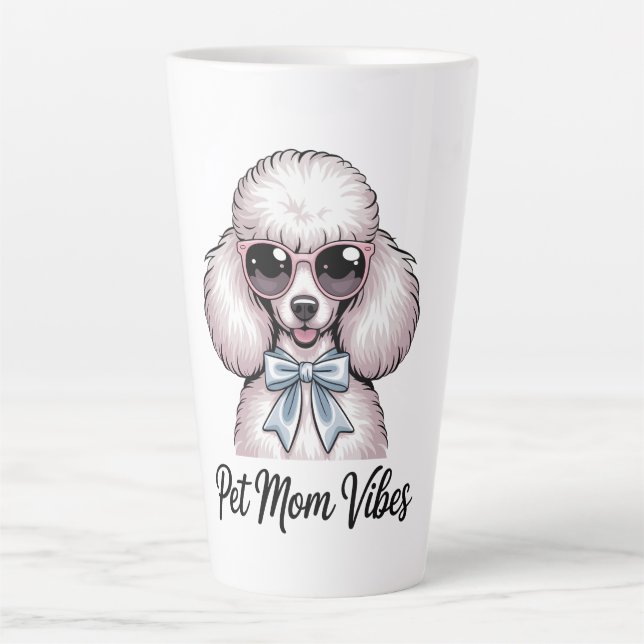 Caneca De Café Latte Pet Mom Vibes Poodle Dog Sunglasses Pink Gift (Frente)