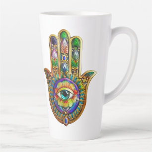 Caneca De Café Latte Petais De Flores Coloridas Turquesa De Terceiro Ol
