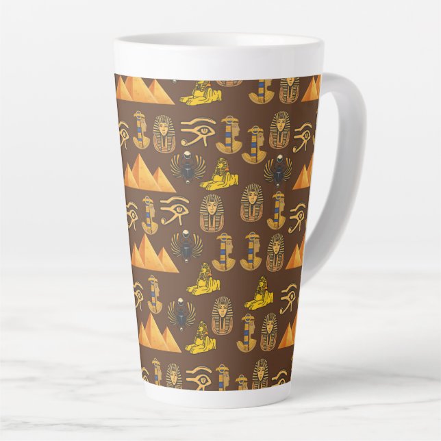 Caneca De Café Latte Pharaoh's Legacy: Antique Egyptian Patterns  (Ângulo direito)