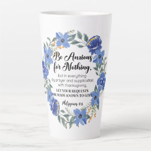 Caneca De Café Latte Philippians 4:6 Ansiosos por Nada Blue Floral