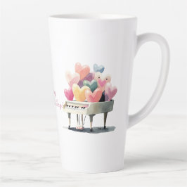 Caneca De Café Latte Piano of Love Hearts Valentine's Day