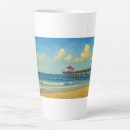 Caneca De Café Latte Píer de praia de Manhattan com telhado vermelho