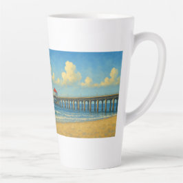 Caneca De Café Latte Píer de praia de Manhattan com telhado vermelho