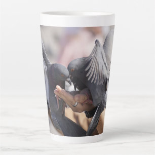 Caneca De Café Latte Pigeon Birds Colorful Wings Foto Para Pássaros