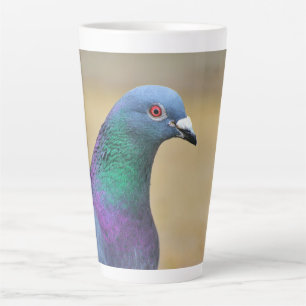 Caneca De Café Latte pigeon Colorful Feather Bird Fotografia Retrato