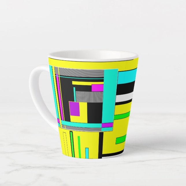 Caneca De Café Latte Pillo de néon geométrico abstrato geométrico brilh (Ângulo esquerdo)