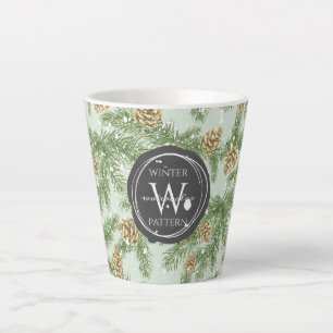 Caneca De Café Latte Pine Branches & Pine Cones Watercolor Padrão
