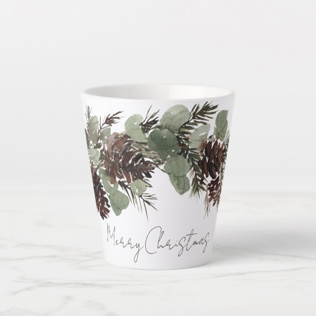 Caneca De Café Latte Pine Cones de Natal Boughs (Frente)