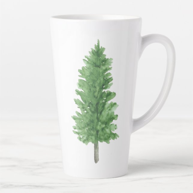 Caneca De Café Latte Pine de Aquarela Árvore 2 (Direita)