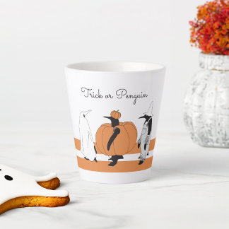 Caneca De Café Latte Pinguim Abobora Fofa Halloween Divertido