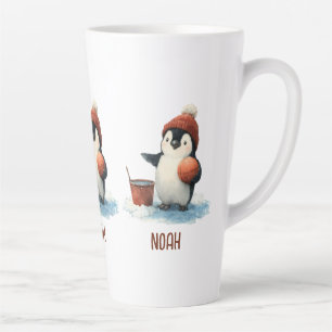 Caneca De Café Latte Pinguim de Basquete de Inverno Personalizado para
