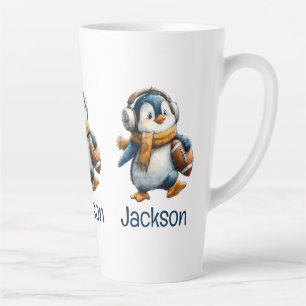 Caneca De Café Latte Pinguim de Futebol de Inverno Personalizado para C