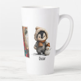 Caneca De Café Latte Pinguim de Inverno com Desenho de Boneco de Neve