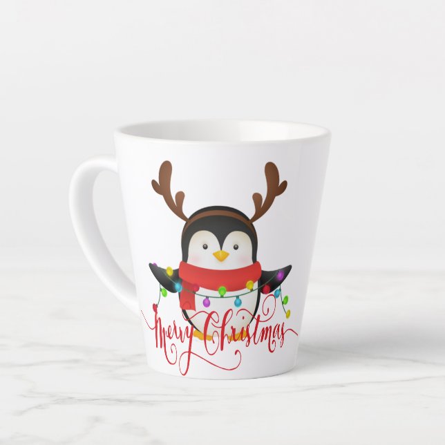 Caneca De Café Latte Pinguim de Natal (Ângulo esquerdo)