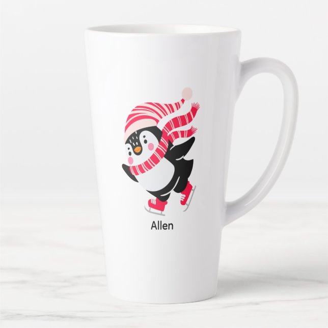Caneca De Café Latte Pinguim de Natal num Chapéu e Escarpo em Skates (Direita)