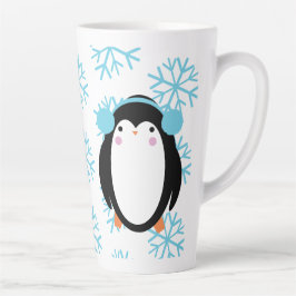 Caneca De Café Latte Pinguim Fofo de Inverno e Flocos de Neve