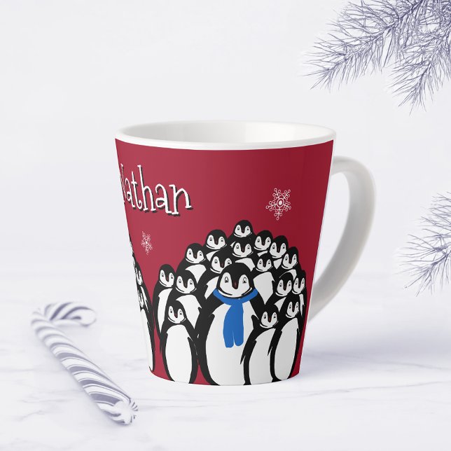 Caneca De Café Latte Pinguim Fofo Personalizado (Criador carregado)