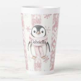 Caneca De Café Latte Pinguim Rosa Flocos de Neve Natal