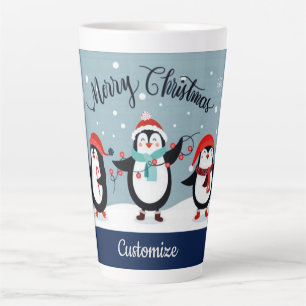 Caneca De Café Latte Pinguins de Feriado Cugado Personalizados