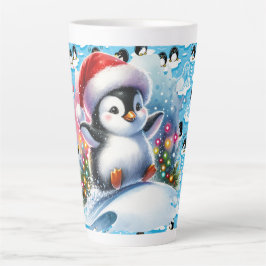 Caneca De Café Latte Pinguins Travessos de Inverno