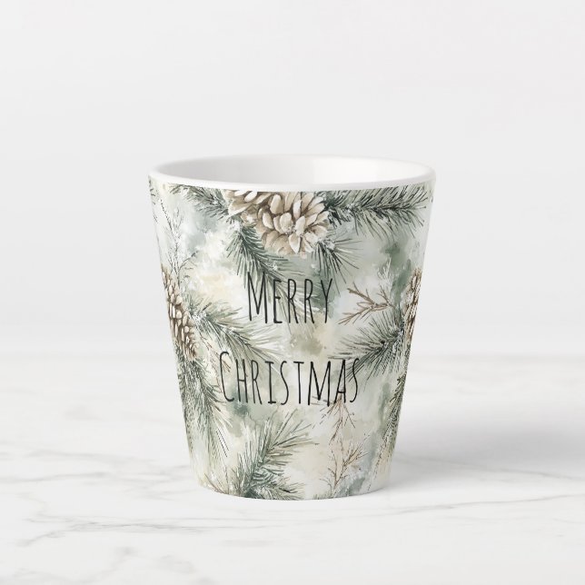 Caneca De Café Latte Pinhas Verdes Natal (Frente)