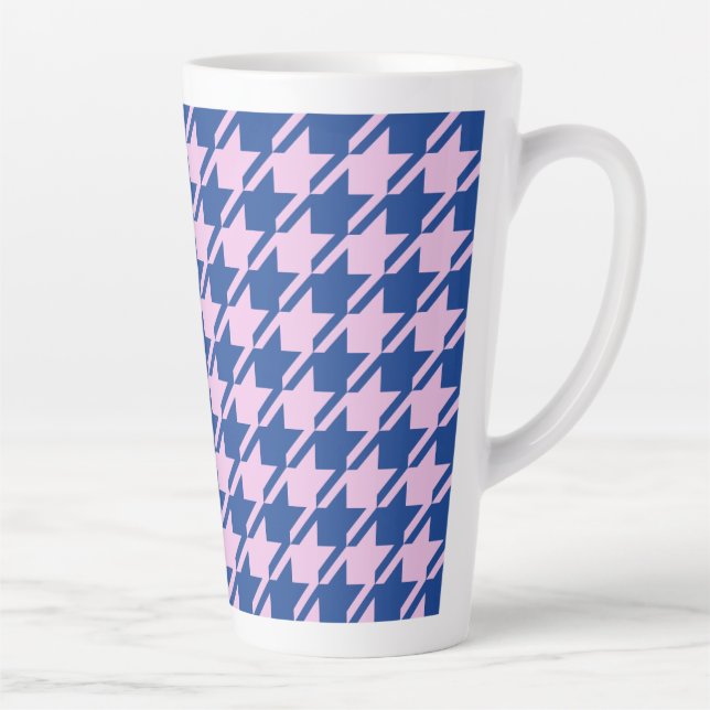 Caneca De Café Latte Pink-alto-dente+Padrão Grande Azul (Direita)