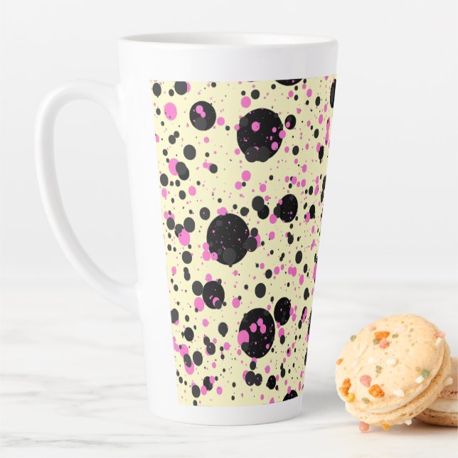 Caneca De Café Latte Pink & Black Polka Dot Glam Pattern (In Situ)