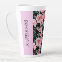 Caneca De Café Latte Pink Cabbage Rosa Rosa Watercolor name Mug