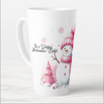 Caneca De Café Latte Pink Christmas Snowman Marshmallow World<br><div class="desc">Se você apreciar um design de Natal rosa você vai adorar esse boneco de neve rosa feito de marshmallows enfeitados com chapéu rosa e cachecol com braços de galho. Flocos de neve rosados aleatoriamente escorrendo ao seu redor com marshmallows cor-de-rosa ao seu lado juntamente com uma árvore de Natal rosa....</div>