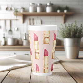 Caneca De Café Latte Pink e Lipstick vermelho modernos de Pastel