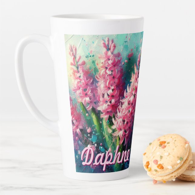 Caneca De Café Latte Pink Hyacinths Hyacinth Floral Personalized (In Situ)