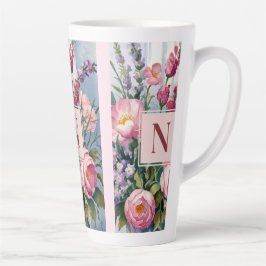 Caneca De Café Latte Pink Lavender Flowers Modern Watercolor 