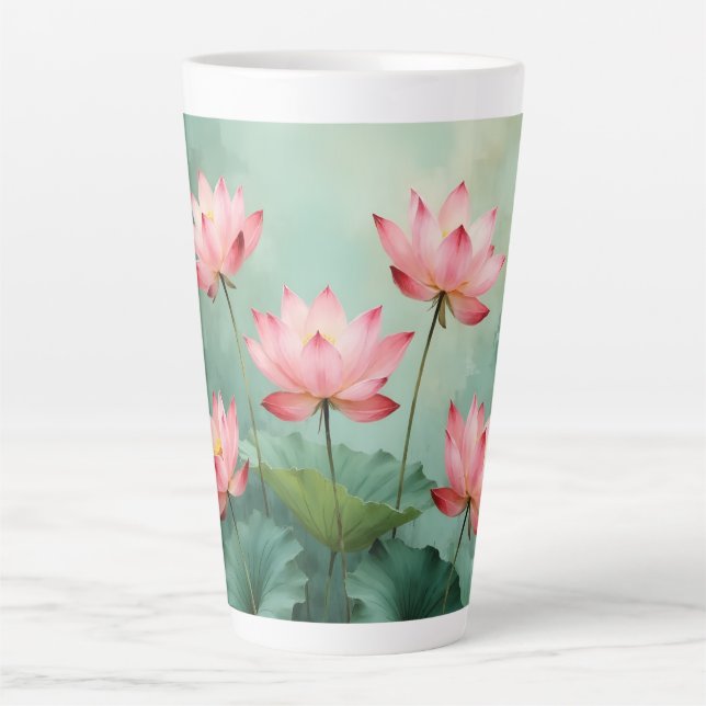 Caneca De Café Latte Pink Lotus Artwork  (Frente)