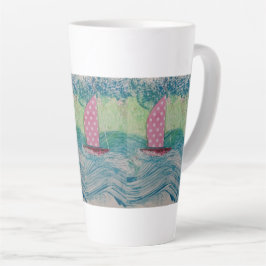 Caneca De Café Latte Pink Polkadot Sail