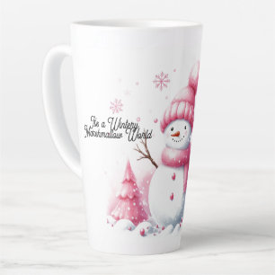 Caneca De Café Latte Pink Snowman Marshmallow World