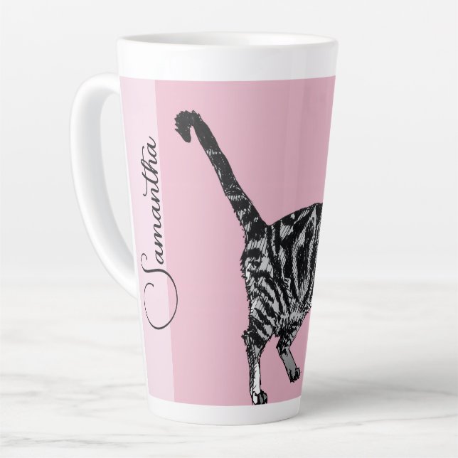 Caneca De Café Latte Pink Tabby Cat Cats Pink Girls Name Nursery (Ângulo esquerdo)